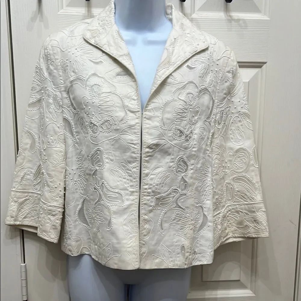 Lafayette 148 Jacket Elegant White Embroidered Women's Size 6 Embroidered Beaded